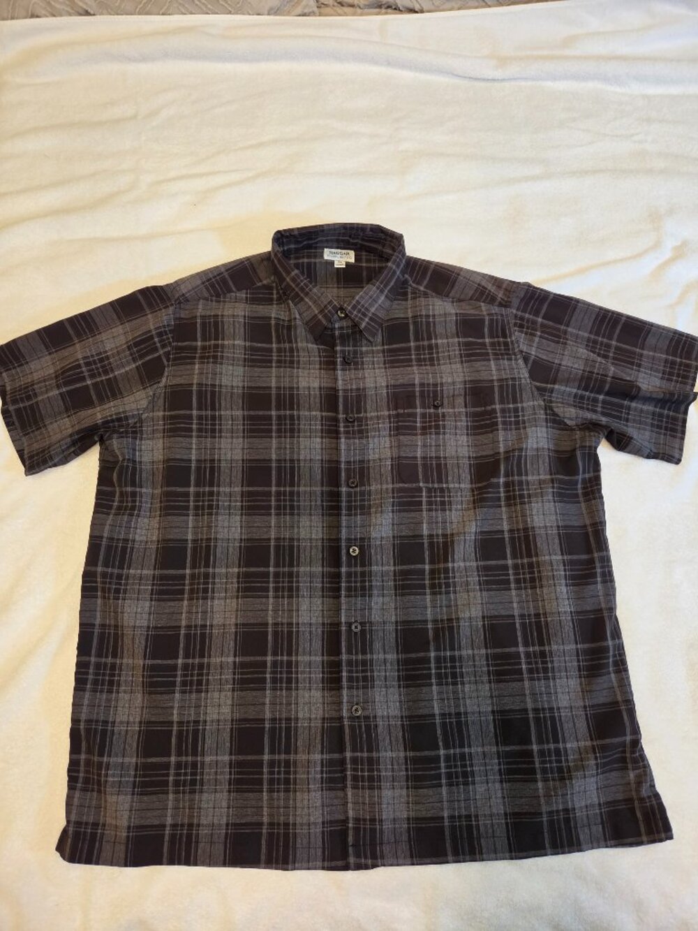 Haggar Cool 18 Tec Shirt Men's XXL Black Plaid Short Sleeve Button Polyester